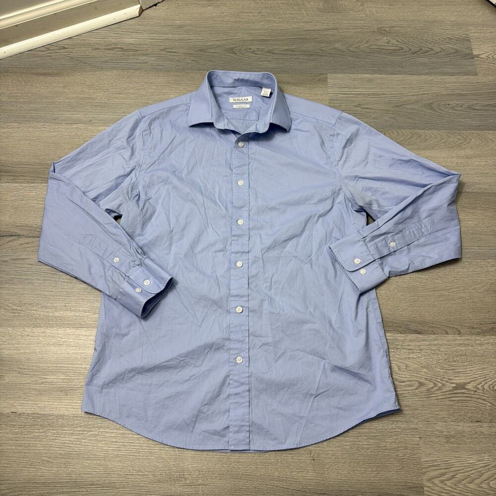 Haggar Men's Classic Fit Stretch Dress Shirt 15-15.5 32/33 Light Blue